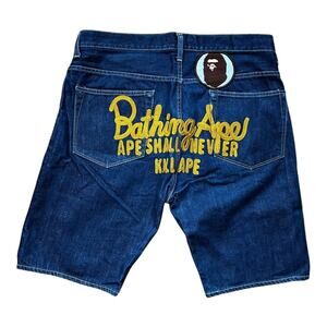 L 34 Waist Bape Jean Shorts Wrangler Champion Logo Embroidered